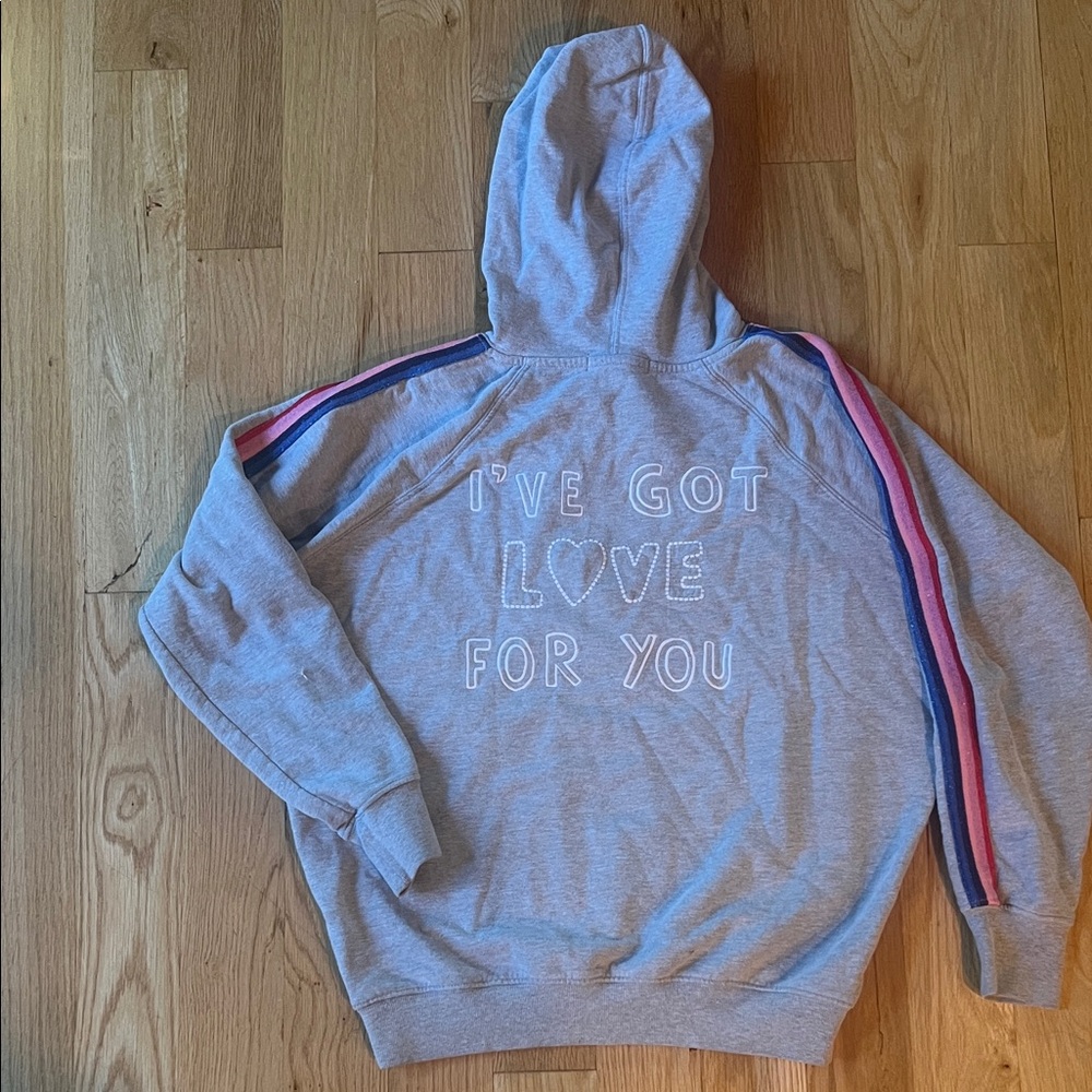 Splendid Gray Hoodie with  Stripes sleeves with   I GOT LOVE FOR YOU